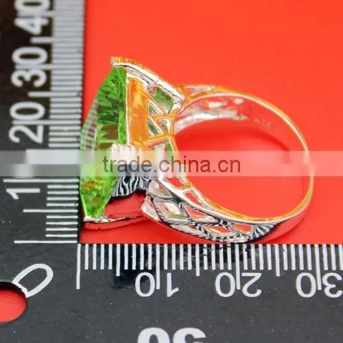 Top Quality Simple Design Green Topaz 925 Sterling Silver Gemstone Unisex Ring