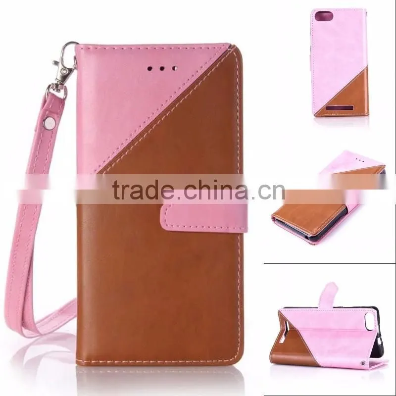 Double color PU wallet leather case with strap stand case with inside TPU cover free sample casefor iphone