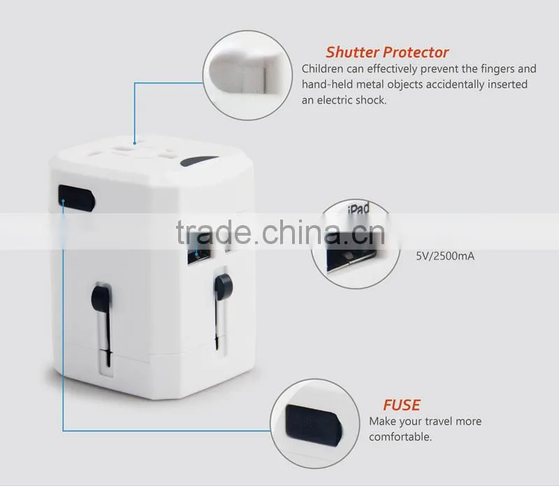 universal usa travel adaptor with electrical switch socket 2500Ma