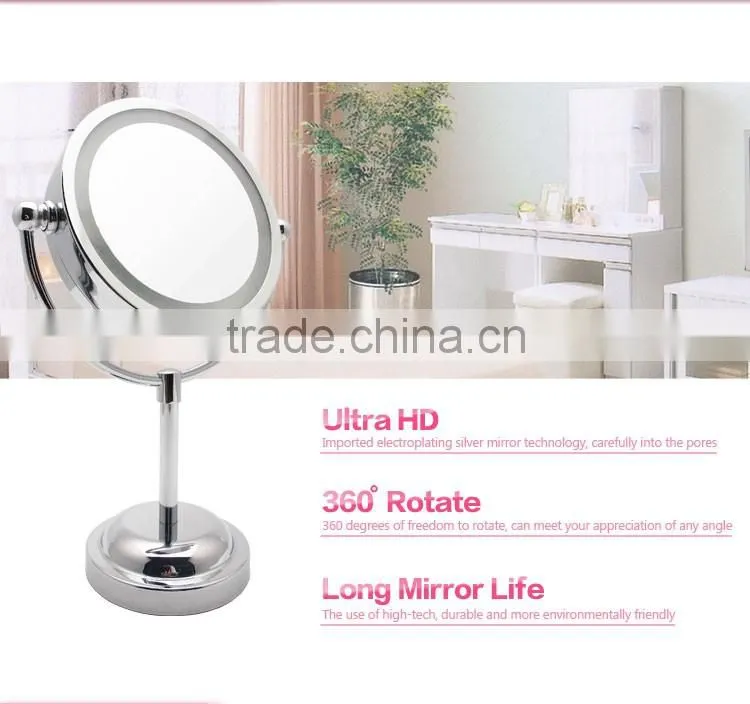 Desktop glass magnifying cosmetic mirror with LED light