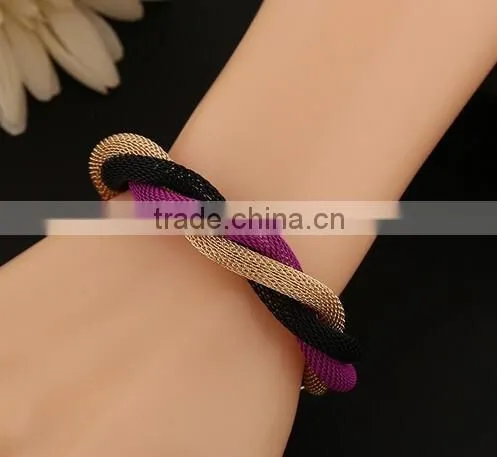Gold Bangle Stainless Steel Twisted Cable Womens Bracelet Cuff Open End