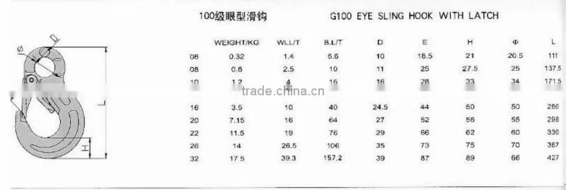 G100 Eye Sling Hook With Latch