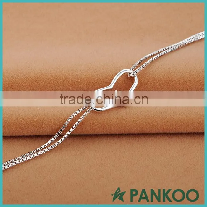 fancy Genuine Pure silver heart jewelry bracelet