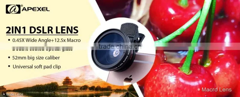 Newest Premium Quality 0.45X HD Super Wide Angle Lens 12.5X Macro 2 in 1 Lens Kit for iPhone 6S SE 5S Huawei HTC