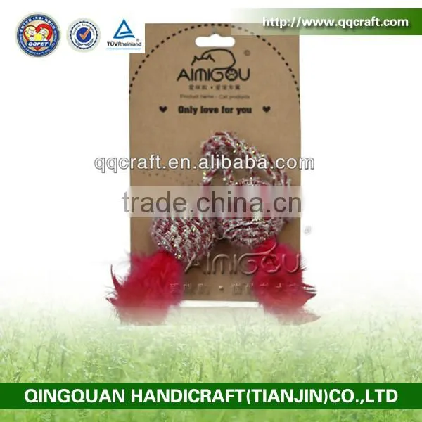QQ Pet Factory Cat Toy Sisal Scratch With Colorful Feather Sisal Ball Cat Toy
