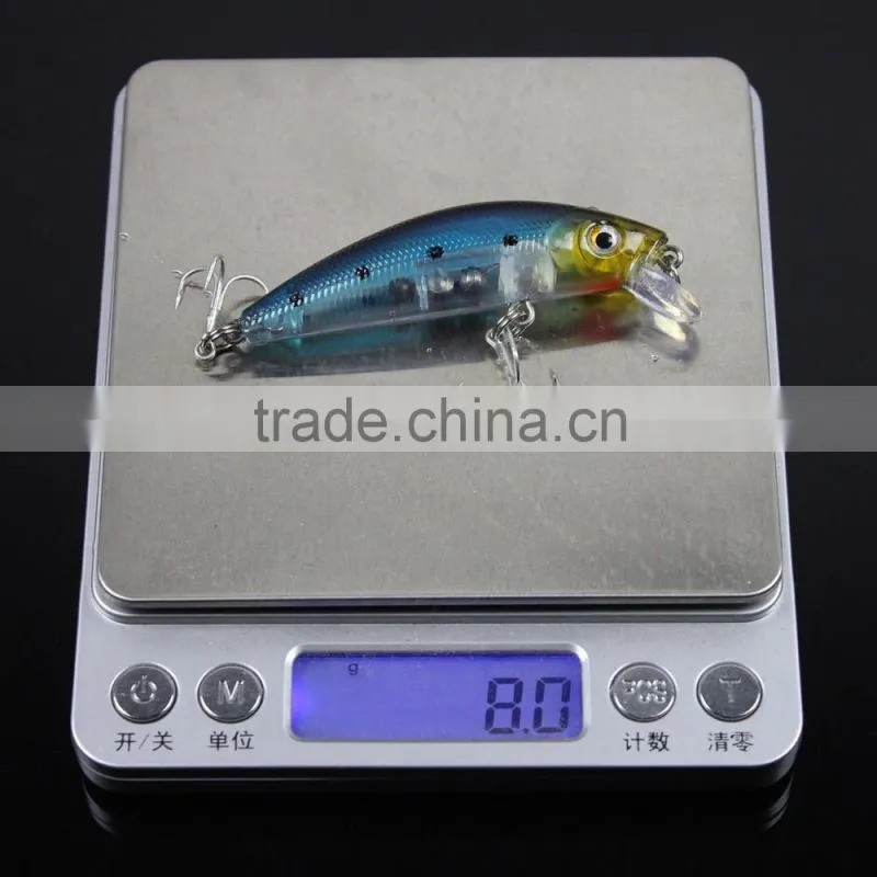 5pcs 8g / 7cm Luminous Minnow Fishing Hard Lures Crankbait Treble Hooks Set with Box
