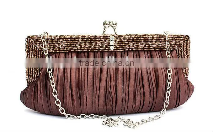High Quality ladies evening party bag plicated satin clutch evening bags