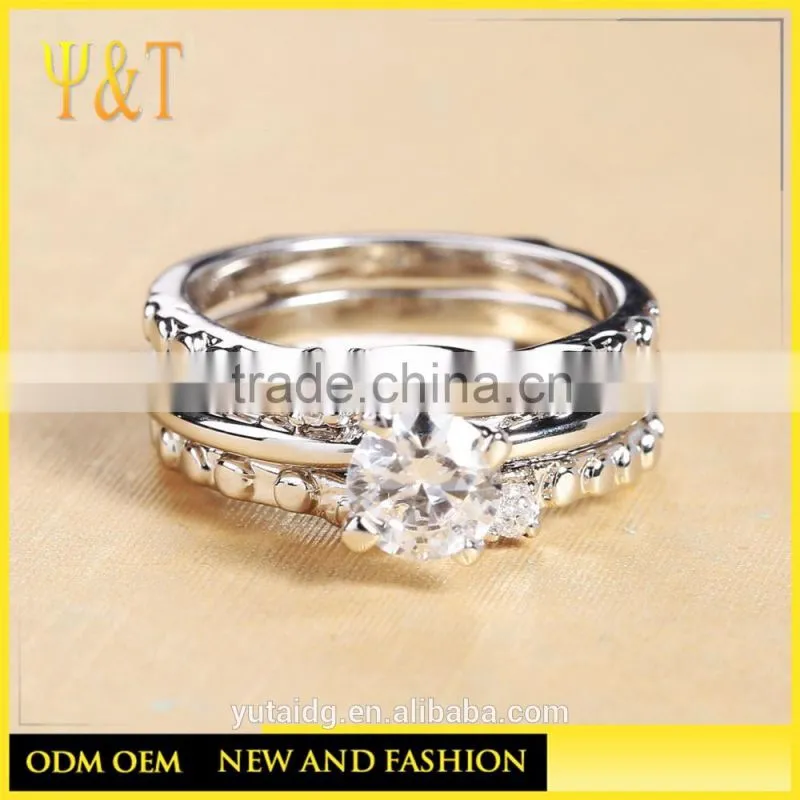 Jingli Jewelry China Factory Zircon Stones 925 Sterling Silver Couple Wedding Ring Set (YJ-0441)