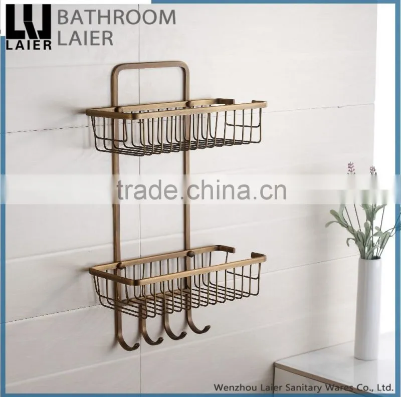 Simpe-style brass antique bronze plating with hook wall mounted Bathroom accessories double corner basket