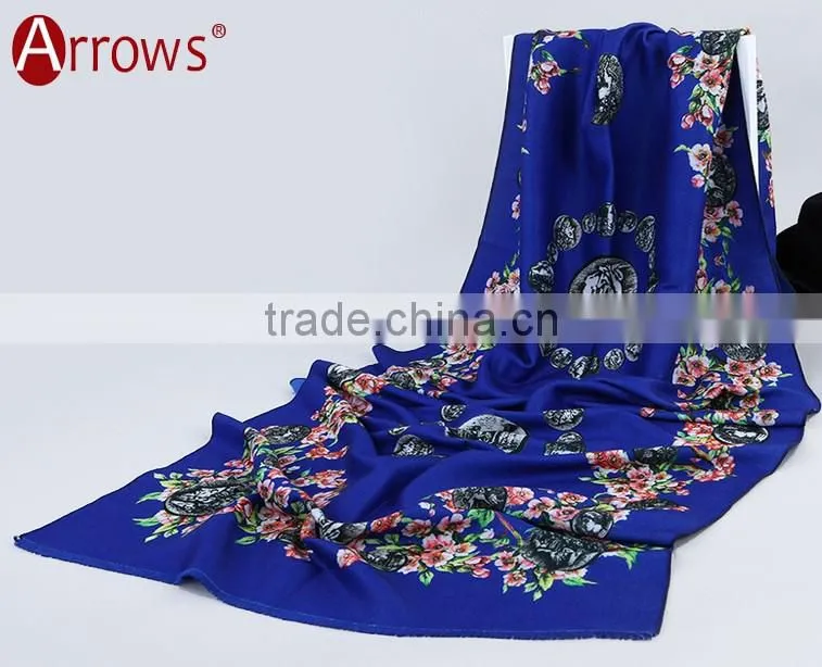 2016 New Design 100% Arcylic Women Ladies Winter Scarf Shawls Wrap Printed Coins and Floral Pattern Tassel