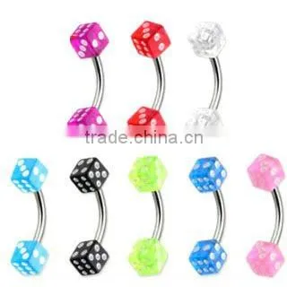 Fashion body piercing jewelry acrylic dice eyebrow piercings