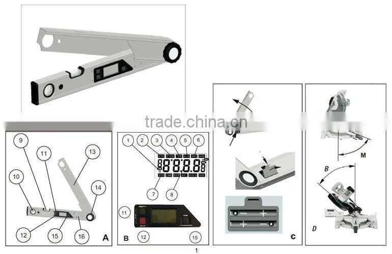 angle degree measurement electronic goniometer with analog vials