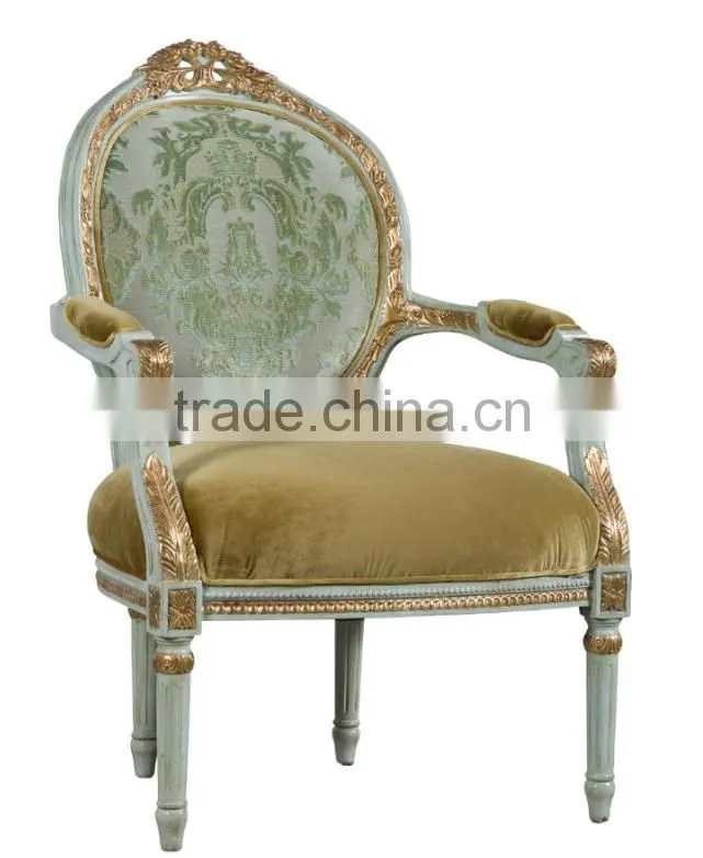 Classic European solid wood carving fabric dining room armchair