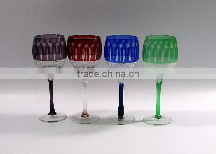2017 China traditional made overlay etched pink wine glass