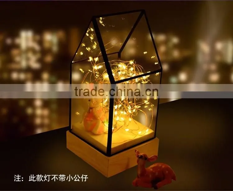 Creative DIY House Design Fireworks Silver Flower Glass House Atmosphere Night Light, Decorative Table Bedroom Warm Night Light