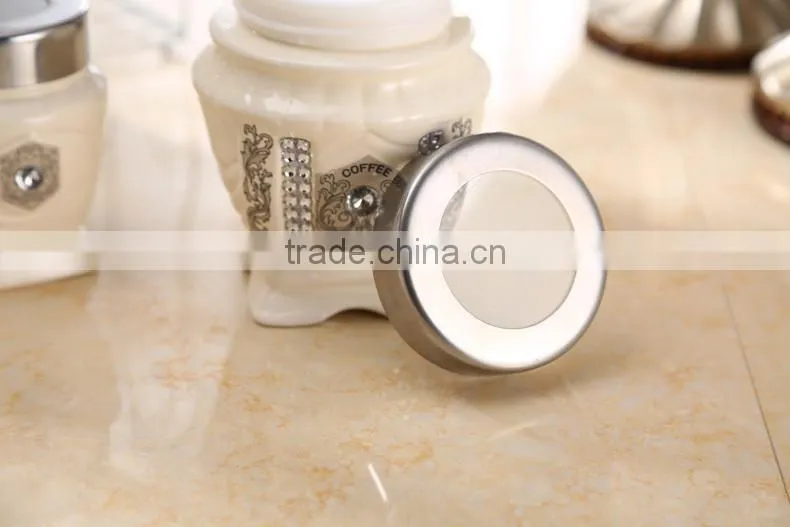 caremic canister set with stainless metal stand