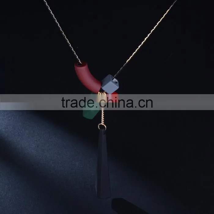 Europe America popular geometric pendant beads necklace rubber hand painted beads pendant long necklace