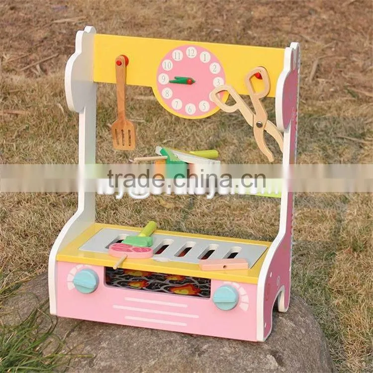 New design preschool kids play kitchen toys wooden toy bbq set W10C302