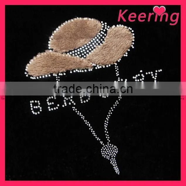 fashion hot fix transfer rhinestone strawhat motif WHF-171