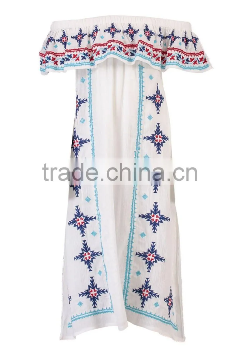 Punjabi Dress Neck Designs Baby Girl Clothes Off Shoulder Embroidered Girl Child Dress hsd2097