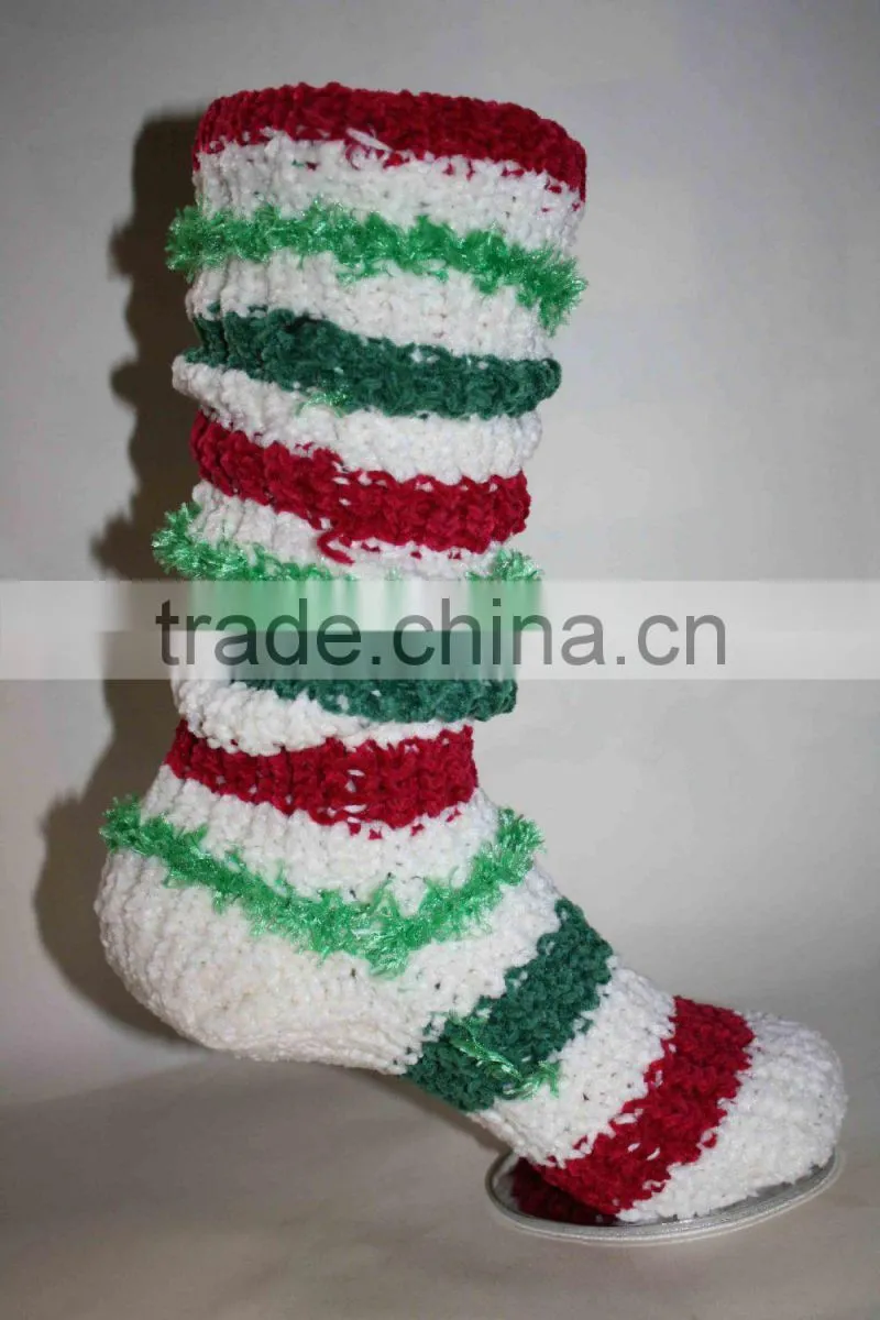 striped fluffy warm rattle slipper socks