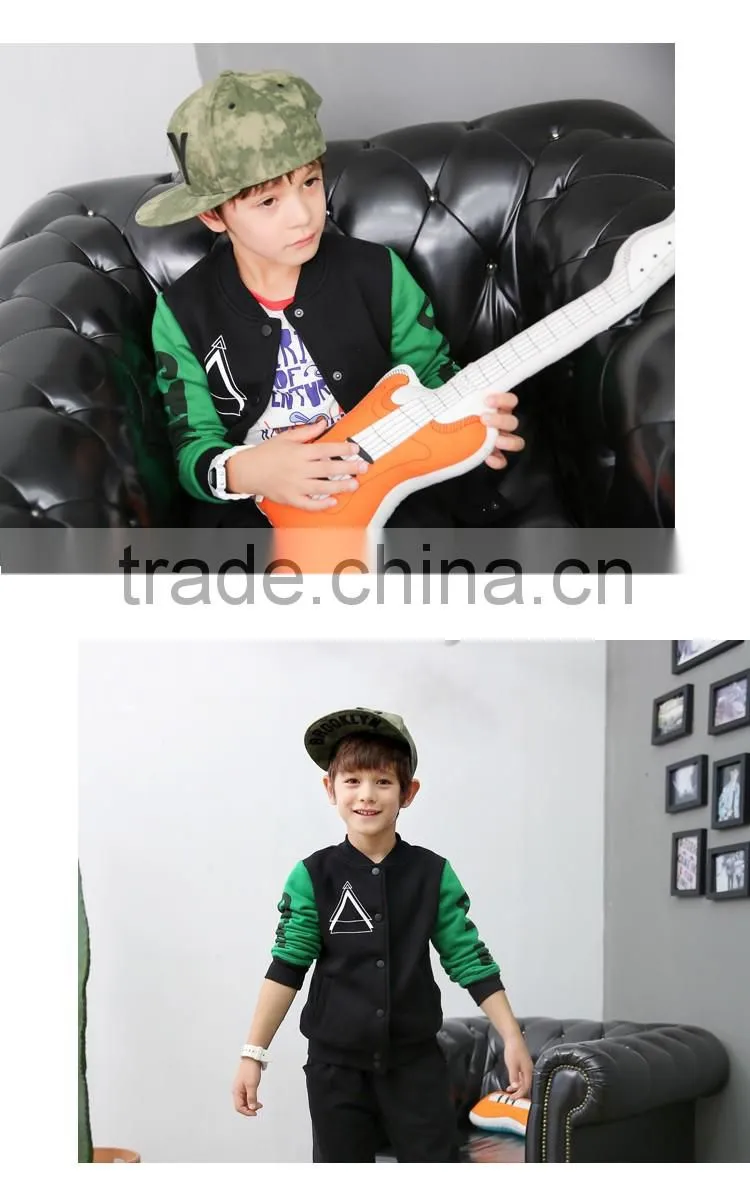 fashion new style children boys printed leg and chest color block sleeve jacket