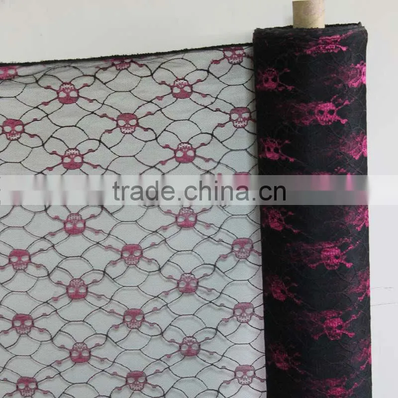 halloween tulle fabric skull printed polyester fabric soft stretch polyester fabric