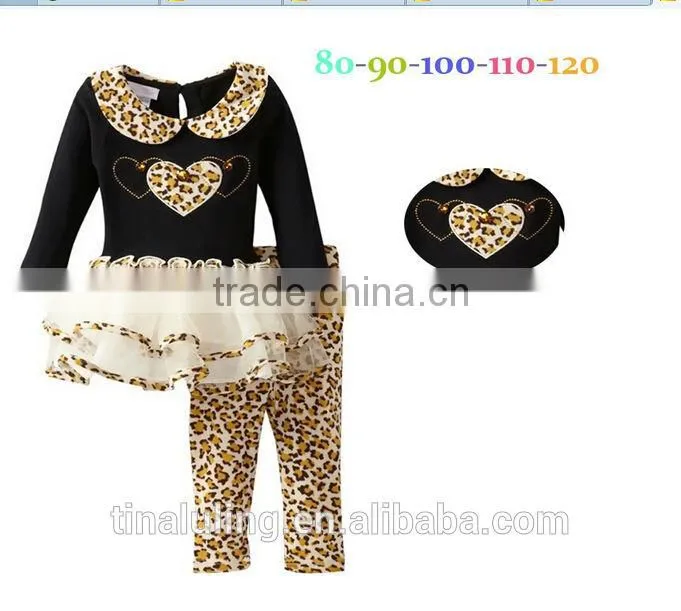 Wholesale clothing baby clothes New Arrival baby girls boutique leopard heart shap dress with leggings 2pcs outfits
