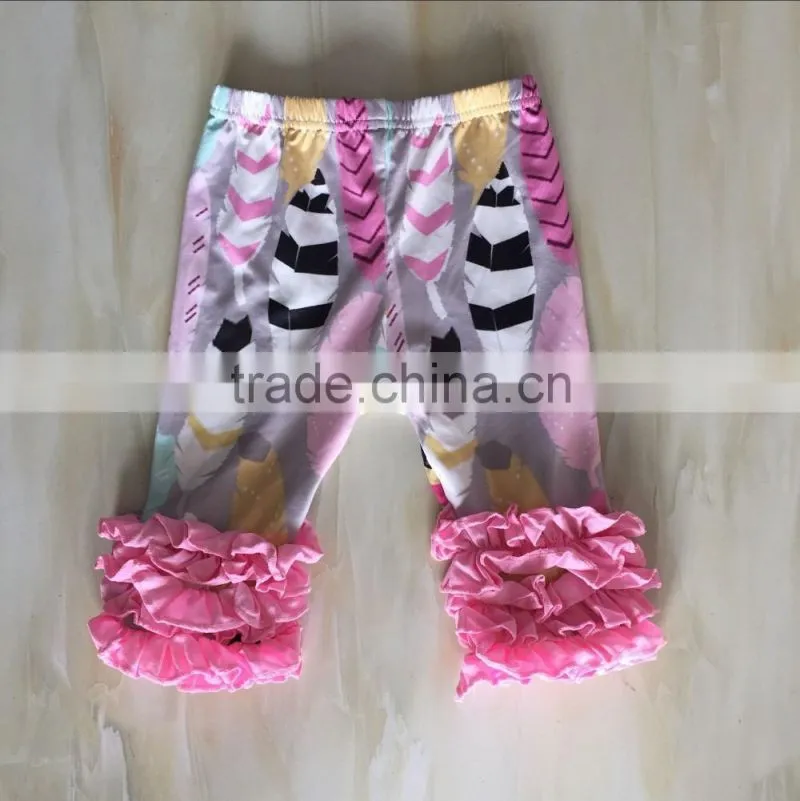 2016 Boutique clothing for little girls pink icing ruffles baby feather capris