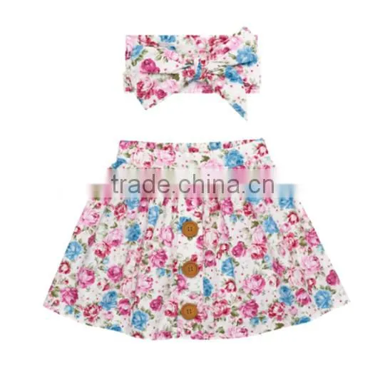 Latest Designer Cotton Skirt Kids Girl Short Dresses Matching Headband Sets