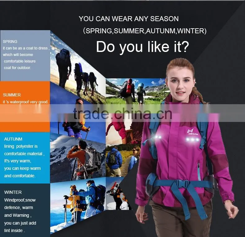 LED flashing waterproof custom winter jacket for women