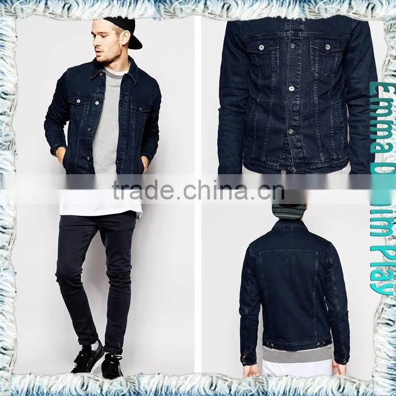 Wholesale Mens Slim Long Sleeve Blue Denim Chic Jackets with Silver Button