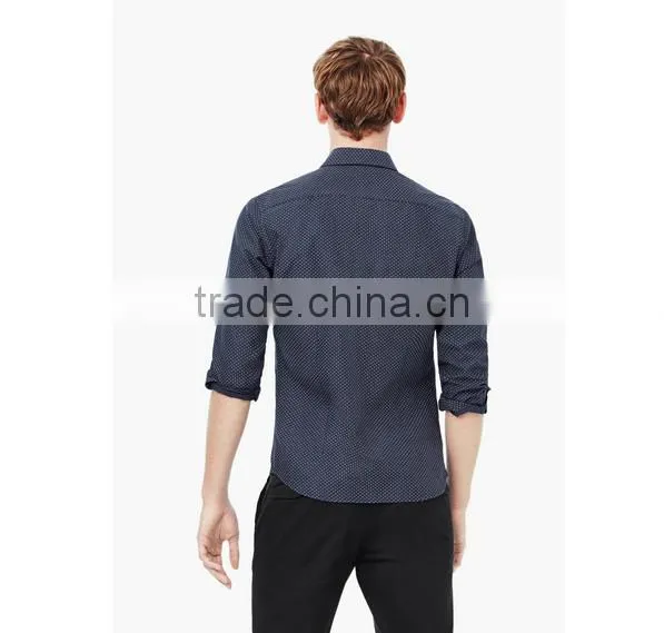 Spots print classic collar white button slim fit fashionable casual men's shirt for 2016