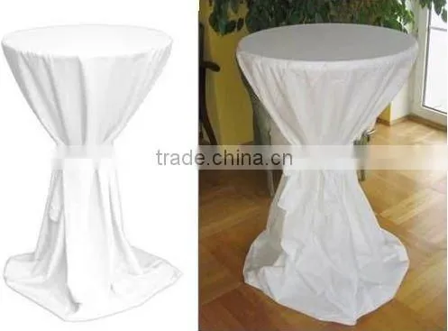 knitted 100% polyester tablecloth, Stehtischhusse weiss mit extra Schleifenband