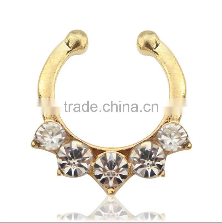 2017 Septum Clicker,Fake Septum Ring,Nose Ring Body Piercing Jewelry with Gems