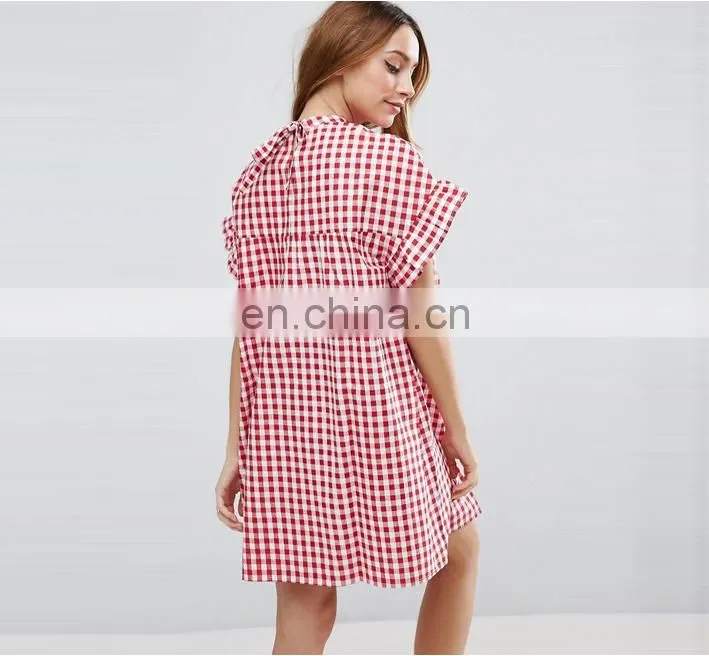 Alibaba china custom wholesale maternity red gingham smock dress