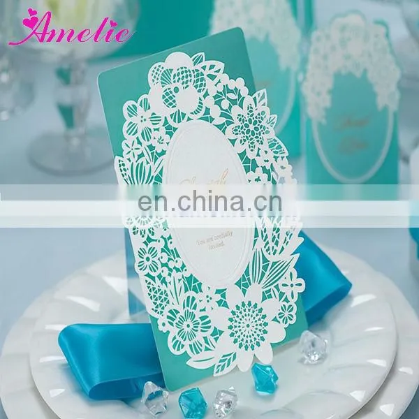ACW002 Elegant Blue Color Laser Cut 2014 Wedding Invitation Card