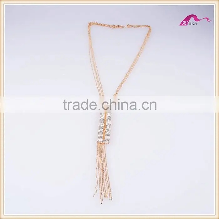 Gold Crystal Long Chain Tassel Necklace Designs Wholesale
