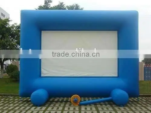 Blue outdoor portable giant advertising pvc inflatable projector screen inflatable movie screen