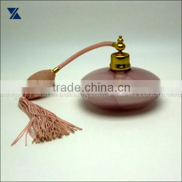 hand made art glass pink glass perfume bottle with atomizer sprayer