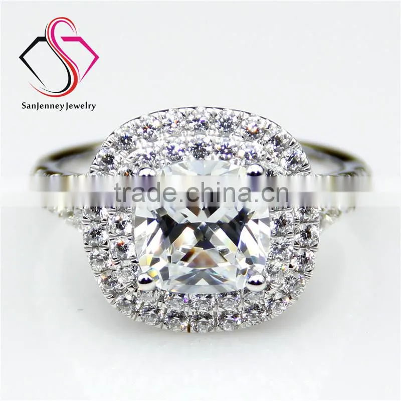 Cushion Brilliant Cut Moissanite 2 Carat 7.5mm Center 14k White Gold Diamond Wedding Engagement Ring