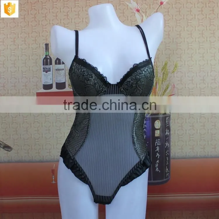 hot special design shapewear, women corset transparent lace with open crotch