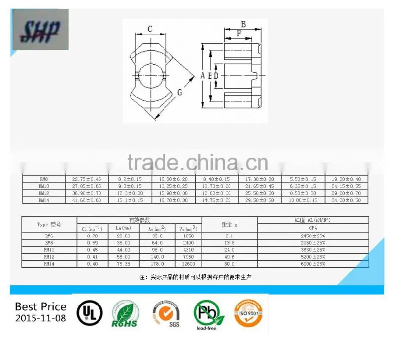 RM8 transformer ferrite core/magnetic core PC40/PC44 with best price