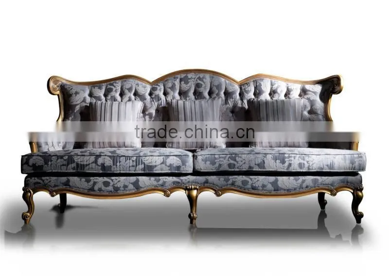 Classic hand carved living room furniture antique sectional sofa set with gold foil A15360