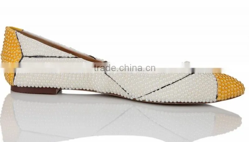 Pearl Decoration Elegant Flat Casual Shoes for Women 2015 Comfort No Heel Lady Footware