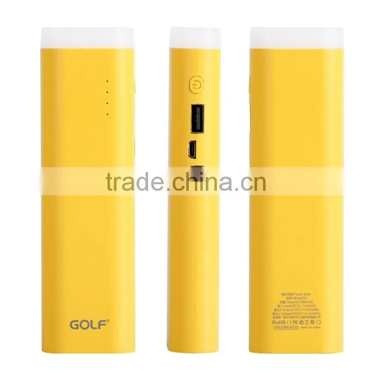 GOLF GF-D3 Lighthouse series 7800mah smart power bank 2.1A/1A 2 Port USB LED emergency light rounded power bank