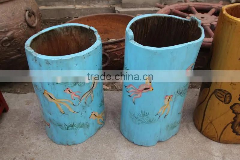Chinese antique colorful wooden decorative barrels