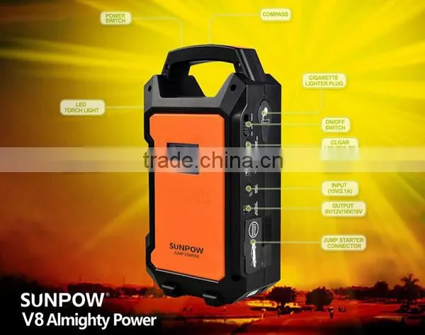 sunpow 36000mah Rechargeable Battery car booster Mini 24v and 12v jump starter Emergency power bank station with Air compressor