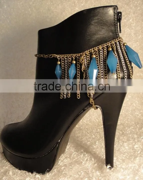 Must have!! Fan fring chains tassel blue bead boot and shoe jewelry