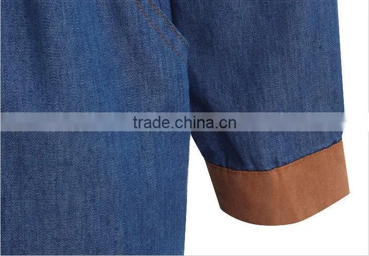 2015 fashion high quality New Arrival girls long sleeve denim winter dress with contrast color